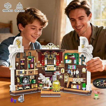 Dinosaur Museum Book Nook Building Set with Lights, DIY Booknook Building Block Toy for Bookshelf Home Decor, 1500 PCS Miniature House Model Building Brick Kit for Adults Teens Boys Girls 12+