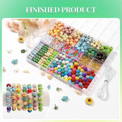 RACIOCK 710Pcs Bracelet Making Kit for Teens Adults with Wooden Beads, Lava Rocks, Letter Beads, Ocean & Alloy Pendants, Boho Style Friendship Bracelets, Necklace, Earring DIY Craft Supplies Making