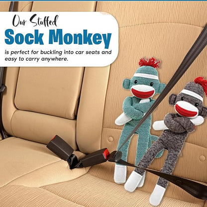 Adorable Sock Monkey Stuffed Animal - Pack of 3 - The Original Traditional Hand Knitted Plush Toy - Gift for Kids, Girls Boys Doll Present Puppet (20" Green, Pink, Brown)