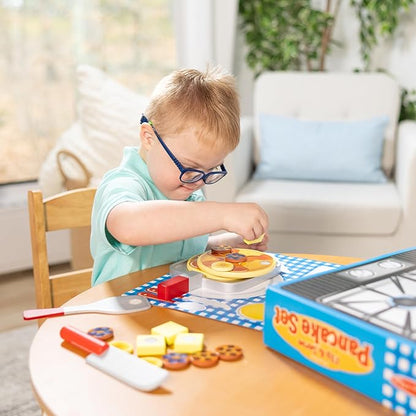 Melissa & Doug Flip and Serve Pancake Set (19 pcs) - Wooden Breakfast Play Food