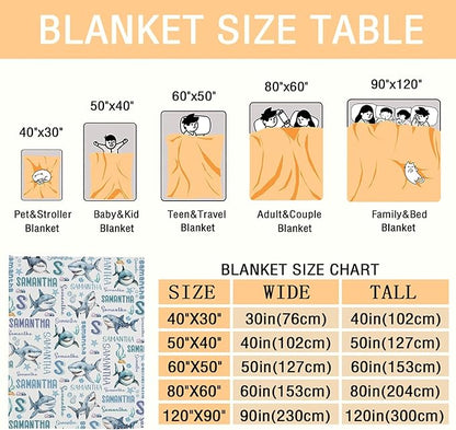 Personalized Baby Blanket for Girls Boys Kids Shark Custom Baby Blanket with Name Throw Birthday Gift for Toddlers Infants Shower Newborns Nursery Stroller Crib Bed Decor