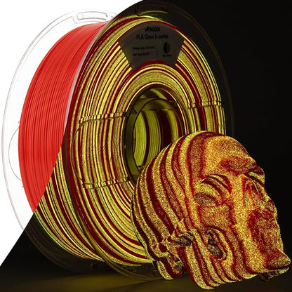 AMOLEN PLA 3D Printer Filament 1.75mm, Glow in the Dark Shiny Multicolor Red Yellow Filament, Fast Color Change Filament for 3D Printer, Best with UV Lamps, 1kg Spool, Dimensional Accuracy +/- 0.02 mm