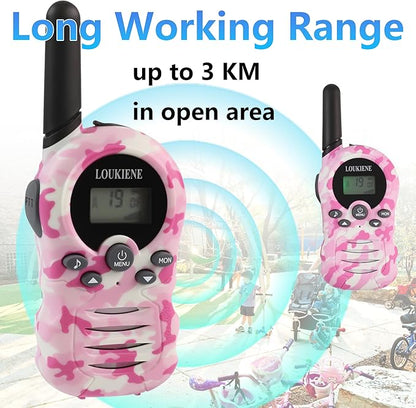 Walkie Talkies for Kids 22 Channels 2 Way Radio Walkie-Talkie Toy with Backlit LCD, 3 KMs Range for 3-12 Year Old Boys Girls Camping Hiking Outdoor Adventure Games (1 Pair, Pink Camo)