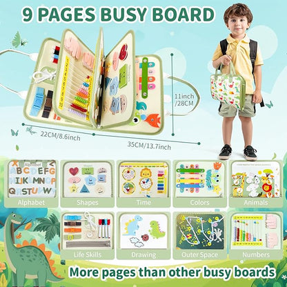 Toddler Busy Board - Montessori Busy Book Travel Toys Sensory Board Educational Activity Book for Learning Fine Motor Skills, Gifts for Girls Boys Toddler