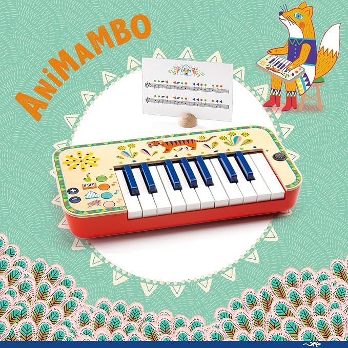 DJECO Animambo Synthesizer - Safe Music Instrument for Kids, Cute Educational Toddler Musical Toy for Motor Skills, Creativity, Imagination & Rythym - Toys for 3+ Years Girls & Boys