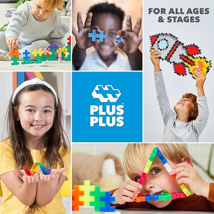 PLUS PLUS 240 Piece Interlocking Building Blocks for Kids, Open Ended Connecting Toys, STEM Bin Mini Manipulatives - Glow Mix Play Tube & Baseplate