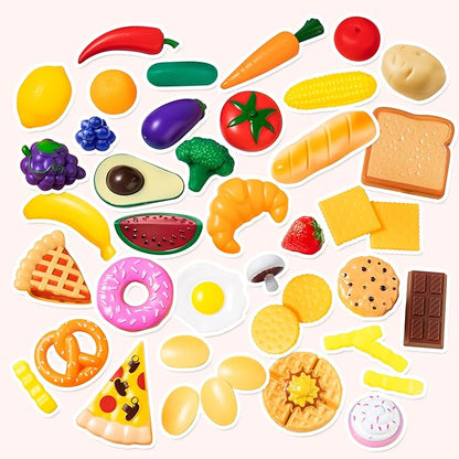 JOYIN 50 Piece Set of Kitchen Toys, Dinnerware, Dummy Fruits, Vegetables, Plastic Accessories for Children Educational Learning Toy, Role Play Gift, Easter Basket Stuffers
