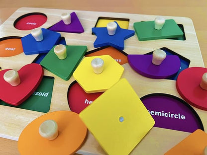 Dailyfunn Montessori Toy Shape Peg Puzzles Baby Puzzle 12-18-24 Months with Knob for Infant-Toddlers 1-3