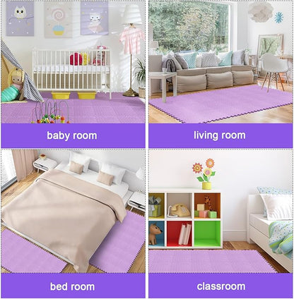Shihanee 16 Pcs Foam Floor Baby Tiles 11.81 x 11.81 inches Foam Floor Mats Play Mats Bulk with Borders Interlocking for Kids Baby Playroom Nursery Gym（Purple）
