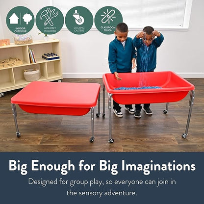 Children's Factory Medium Sensory Table and Lid – 18″ Height, Sandbox with Lid, Water Table for Kids, Red