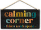 Calming Corner Hanging Wood Sign - Safe Space, Classroom Decor, School Counselor Office, Calm Down Corner Decorations, Boho Style (Black), 12x6