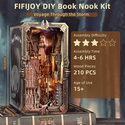 Viking Book Nook Kit - DIY Miniature House Dollhouse Kit for Adults Teens, Booknook Tiny House Bookshelf Insert Decor 3D Wooden Puzzle, Gifts for Family, Friends (Voyage Through The Storm)