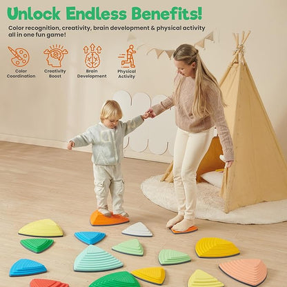 Stepping Stones – Indoor & Outdoor Obstacle Course Toys for Kids – Montessori Sensory & Motor Skill Development, Coordination & Active Play – Textured Educational Play Set