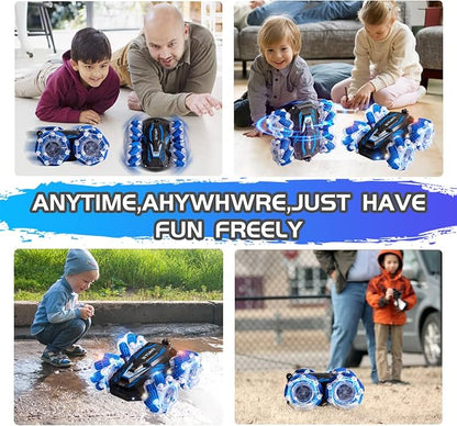 Remote Control Car, 2.4 Ghz 4WD Gesture Sensing RC Stunt Car, Double Sided 360° flip, with Cool Lights and Music, Birthday Present Toys Car for Boys SND Girls Aged 5-12 (Blue)
