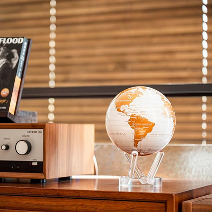 MOVA Globe – White and Gold 4.5” | Solar-Powered Rotating World Globe for Desk | Elegant Modern Decor | No Batteries or Wires