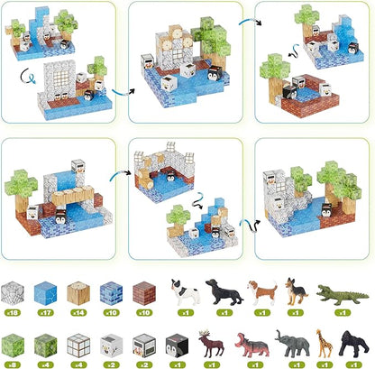 Contixo Magnetic Blocks - 145 PCS Magnet Cubes Building Tiles for Kids Ages 3-12, STEM Learning Toys with Vibrant Colors, Educational Toddler Toys for Creative Play, Birthday Gifts for Boys and Girls