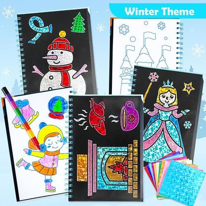 FUNNYB&G Foil Art Craft Activity for Kids - Gift for Girls Crafts for Kids Fun Art Supplies DIY Creative Travel Toy, Birthday Gift Party Favor Toys for Girls Boys 4 5 6 7 8 9 Years Old (Winter)