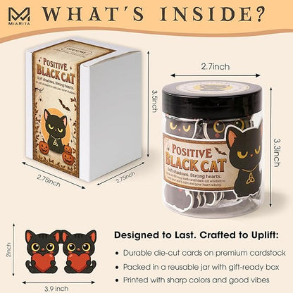 Positive Black Cats Jar – 60 Affirmation Cards for Anxiety & Self Care, Black Cat Halloween Gifts for Women, Kids, Teens & Men, Mental Health & Stress Relief Support Gifts