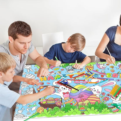 Gatherfun Easter Party Activity Poster - 31.5 x 72 Inches,Easter -Themed Happy Easter Party, Versatile Paper Coloring Banner/Table Cover for School Parties and Special Events Decoration