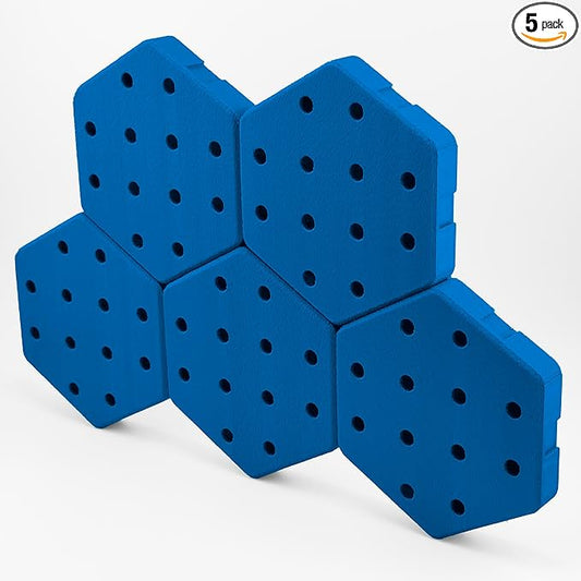 Hexagon Pegboard Tiles, 4.5"x4" each, 5-Pack, Normal-Sized Holes, Make Custom Designs, Easiest to Mount, Expand Existing Pegboard or Fill In Unused Space, Hexboard (Electric Blue, 4 Inch)