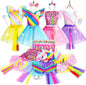 Jeowoqao Girls Unicorn Princess Dress up Trunk Set 19 Pcs, Girls Rainbow Unicorns Costume, Toddler Girls Dress up Clothes Pretend Play Costumes for Little Girl Ages 3 4 5 6