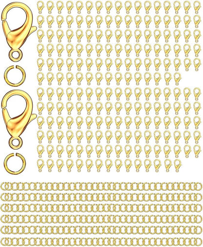 OHINGLT 700 Pieces Lobster Claw Clasps and Open Jump Rings Set, Gold Plated Bracelet Necklace Clasp for Jewelry Making