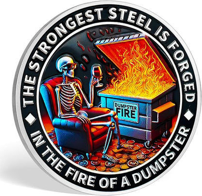 AtSKnSK Memento Mori Coin Momento Mori Coin Skull Coin Stoic Gifts Memento Mori Calendar Living Memento Mori Amor Fati Coin (Calm in The Fire Skeleton Dog)