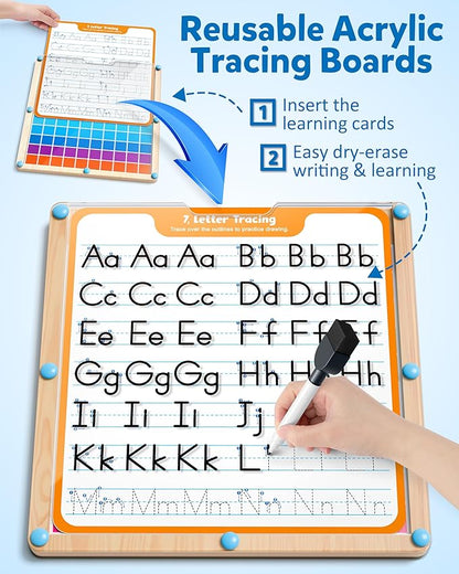 Coogam Handwriting Hundred Board, Math Manipulative Wooden Montessori 1-100 Number Toys, Alphabet Writing Practice for Preschool Educational Activity, Fine Motor Learning Game for Kids Age 3-8