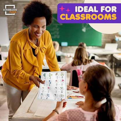 SCRIBBLEDO Fraction Manipulatives 9”x12” Small White Board Dry Erase Sheets Math Manipulatives 1st Grade Students 2nd Grade Fractions Homeschool Supplies Teacher Classroom Pack of 10 Sheets