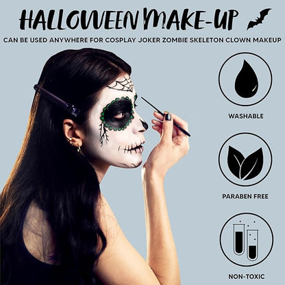 Spooktacular Creations Halloween Makeup Palette 3 Colors Face Body Paint with Brush for Zombie Skeleton Clown Witch Football Baseball Sports SFX Costume Cosplay Dress Up (7 Oz, White Black Green)