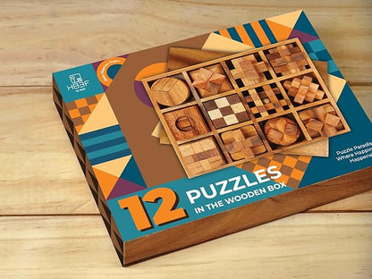 BSIRI Wooden Puzzle Box Set (12 Games) - Challenging Brain Teasers and 3D Puzzles for Adults, Interlocking Games for IQ Test, Ideal for Patio Decor and Unique Gift for Chistmas