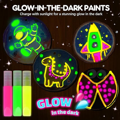 EPUMP Wooden Painting Kit for Kids - Glow in The Dark Arts and Crafts Supplies Kits for Boys Girls - Kids Activities Creative Art Set Birthday Gifts DIY Paint Toys for Ages 6 7 8 9 10 11 12 Years Old