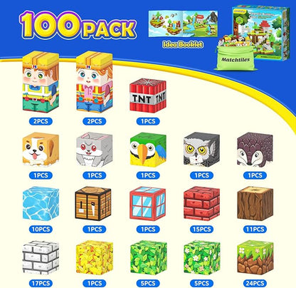 Magnetic Blocks with Forest Animals Toys, Build Mine Magnet World Set, Magnetic Tiles Building for Boys & Girls Age 4-8 5-7, STEM Montessori Sensory Toys for Toddlers Kids Gifts for 3+ Years Old