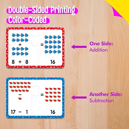 24 Set Addition & Subtraction Puzzles, Self-Correcting Matching Adding and Subtracting Puzzles, Educational Math Games Calculation Activities, Math Learning Toys for Preschool Kids