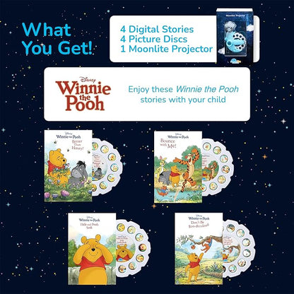 Moonlite Storytime Mini Projector with 4 Winnie The Pooh Stories, A Magical Way to Read Together, Digital Storybooks, Fun Sound Effects, Learning Gifts for Kids Ages 1 and Up
