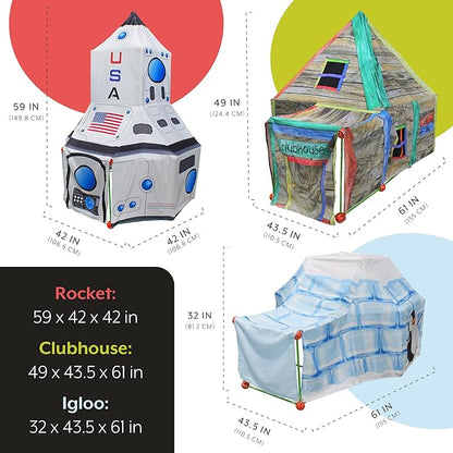 Attatoy Ultimate Play Fort Kit (83-Piece Set), Stick and Ball Fort Building Kit w/ 3 Play Tent Covers