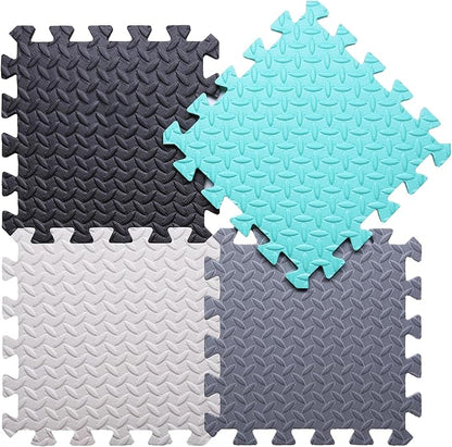 Foam Play Mat for Baby, 0.4 Inch Thick Foam Interlocking Floor Mats, Soft Non-Toxic Baby Playmat, Solid Colored Puzzle Play Mat Kids Floor Mats, 16 Tiles, Black/White/Gray/Tender Green