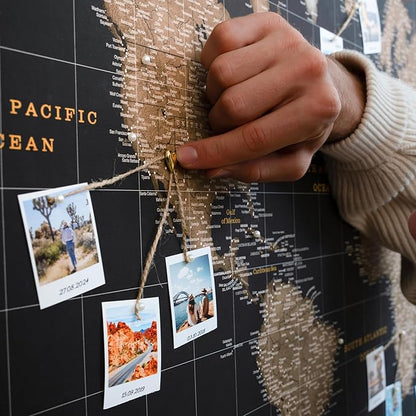 Canvas World Map with Cork Pin Board - English Lettering - Decorative Wall Decoration for All Rooms - Canvas Pictures with World Map Motif (90x60 cm, Pattern 6)