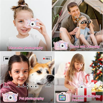 Contixo KC3A Kids Digital Camera - 1080P Toddler Camera with Selfie Mode, Games, Sound Recording, 8X Zoom, 32GB SD Card, USB-C Rechargeable Educational Toy for Boys Girls Ages 3-8, Pink