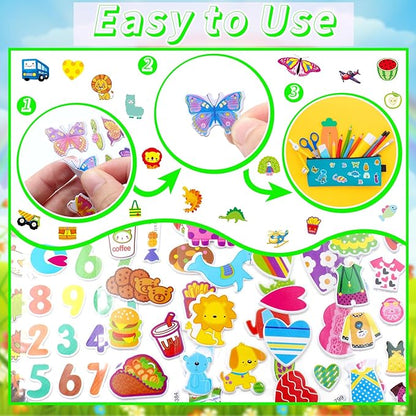 36 Sheets Mixed Stickers for Kids - 900+ 3D Puffy Stickers Variety Pack | Animals, Vehicles, Food, Letters, Dinosaurs | Reusable, Waterproof | Crafts, Scrapbooking, Gifts