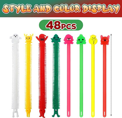 48 Pcs Christmas Stretchy Strings Fidget Toys, Colorful Stretchy Fidgets Sensory Toys, Stress Relief Stretch Sensory Bracelet String with Xmas Tree Santa Claus Snowman Elk for Party Favors (Mixed)