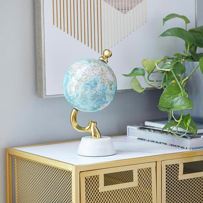 Deco 79 Aluminum Globe with Marble Base, 5" x 5" x 10", Blue