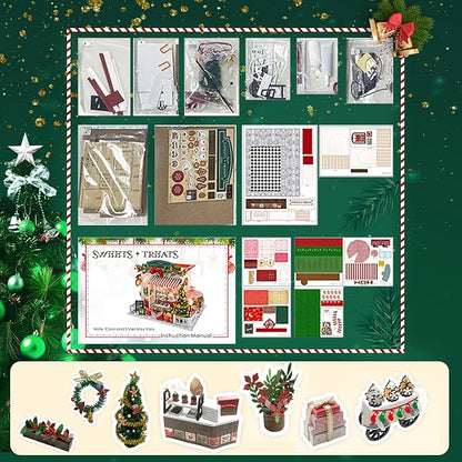 Christmas Miniature Dollhouse Kits, DIY Miniature House Kit, Tiny House with LED, Christmas Village Houses Set, 3D Wooden Puzzle Mini House, Gift for Adults