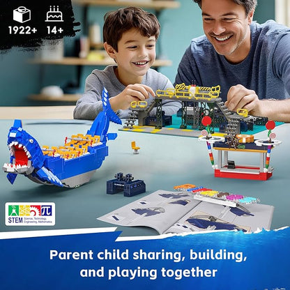 Mould King Pirate Ship Building Set, 1922+ Pcs Amusement Park Model Kit with Shark Shape, Swing Boat with Motor, Home Decoration Building Toys for Teens and Adults, Collectible Gift for Birthday