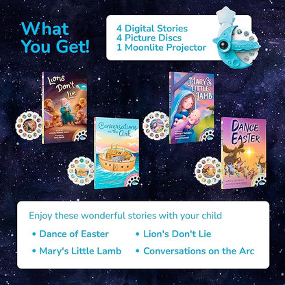 Moonlite Bible Stories for Kids Collection (4 Pack), Dance of Easter, Lions Don't Lie, Mary's Little Lamb, Conversations on The Ark, Reels for Book Projector, Kids Learning Gifts