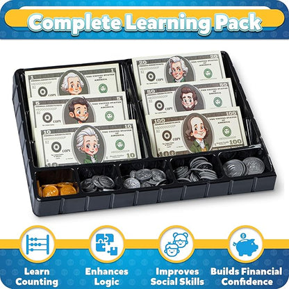 Play Money for Teaching, Pretend Money for Kids Cash Register, Fake Money Toy, Homeschool Supplies Essentials Organization, Math Manipulatives