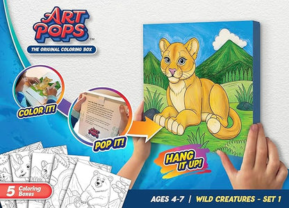 ArtPops Coloring Boxes – Pop-Up Pre-Printed Coloring Box Set – DIY Wall Art Kit for Kids – Eco-Friendly, Easy to Hang, No Frame Needed – 5-Pack, Wild Creatures