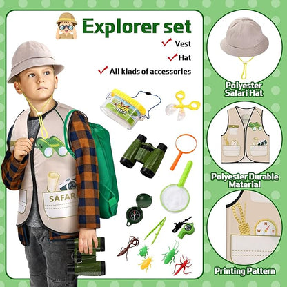 3 Sets Kids Dress up and Role Play Clothes, Boys Girls Dress up Clothes Costumes, Doctor, Chef, Explorer Vest for Kids Children Pretend Role Accessories