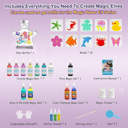 Kiditos Magic Water Elf Toy Kit–Squishies for Kids,12 Gels+10 Molds&1 Bottle, Magic Gel Water Pets Sensory Toy, Fun DIY Craft Kit & Refill, Party Favors, Birthday & Christmas Gifts for Kids Ages 3+