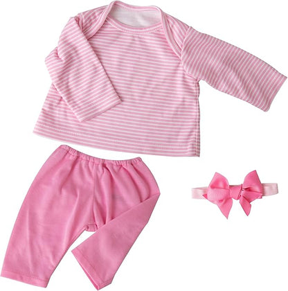 Reborn Baby Doll Accessories Pink Baby Doll Clothes 17-22 Inches Reborn Dolls Cute Newborn Outfits Gift Set for Realistic Dolls